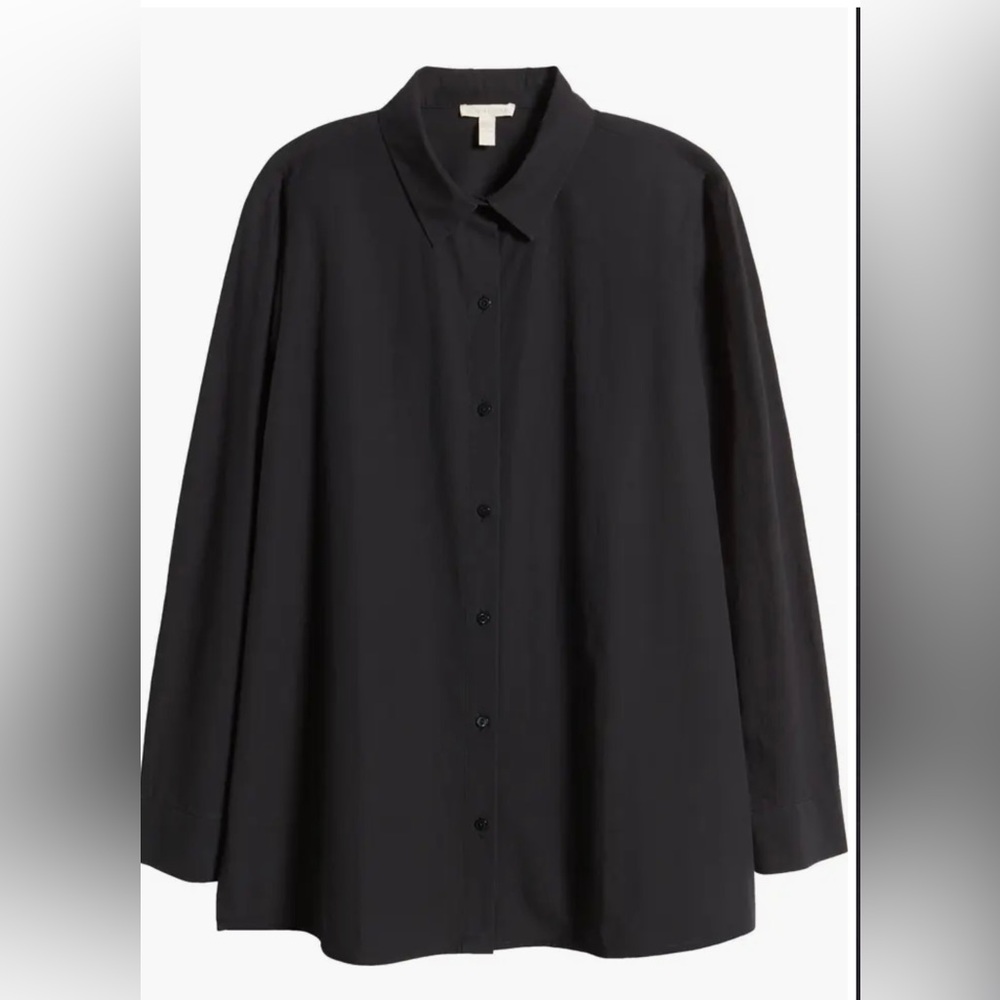Eileen Fisher Classic Collar Easy Organic Cotton Button-Up Shirt Size XL